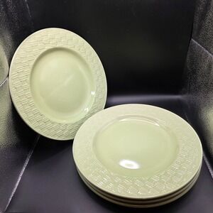 Royal Norfolk Lime Green Basket Weave Rim Dinner Plates 10.5" Set of 4